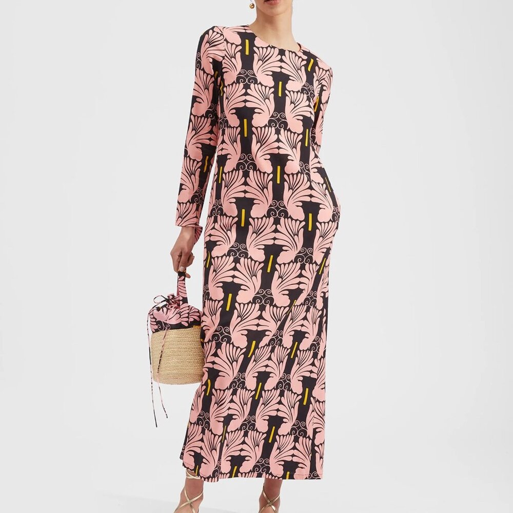 LA DoubleJ Pink and Black Midi Dress